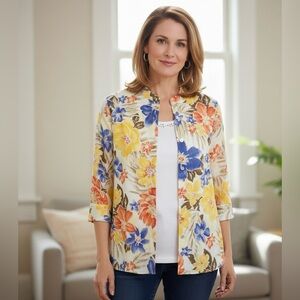 Alfred Dunner Floral 2 in 1 Layered Button Up Shirt With Attached Tank